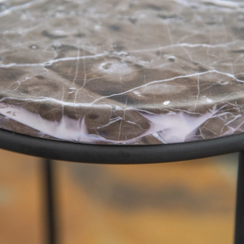 Outsunny set van 3 bloemstandaards gemaakt van metaal marmer look Stapelbaar