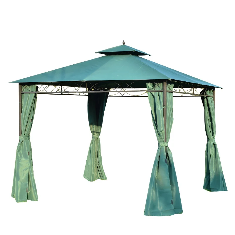 Outsunny 3m x3m Gazebo W/Metal Frame & Side Walls-Dark Green