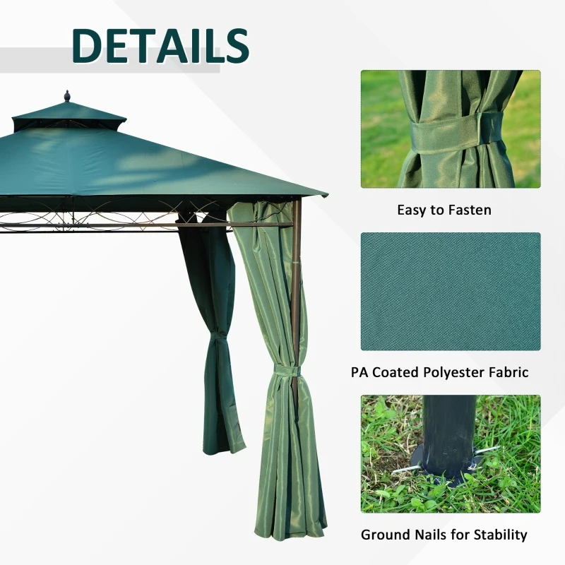 Outsunny 3m x3m Gazebo W/Metal Frame & Side Walls-Dark Green