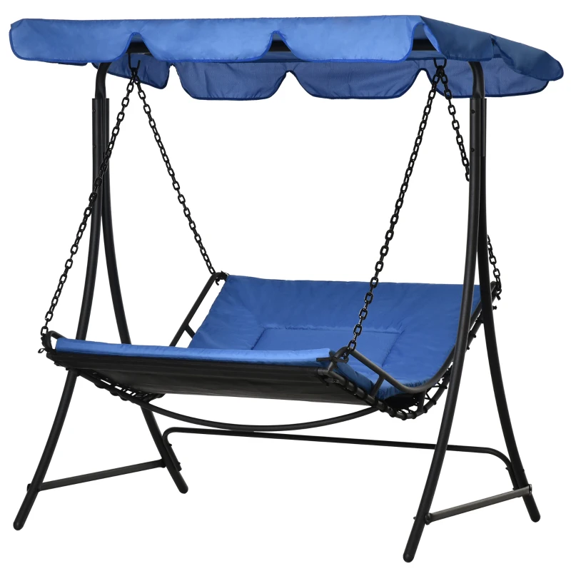 Outsunny schommelligbed Hollywoodschommel tuin ligbank voor buiten met dak voor 2 personen staal blauw 164 x 116 x 176 cm