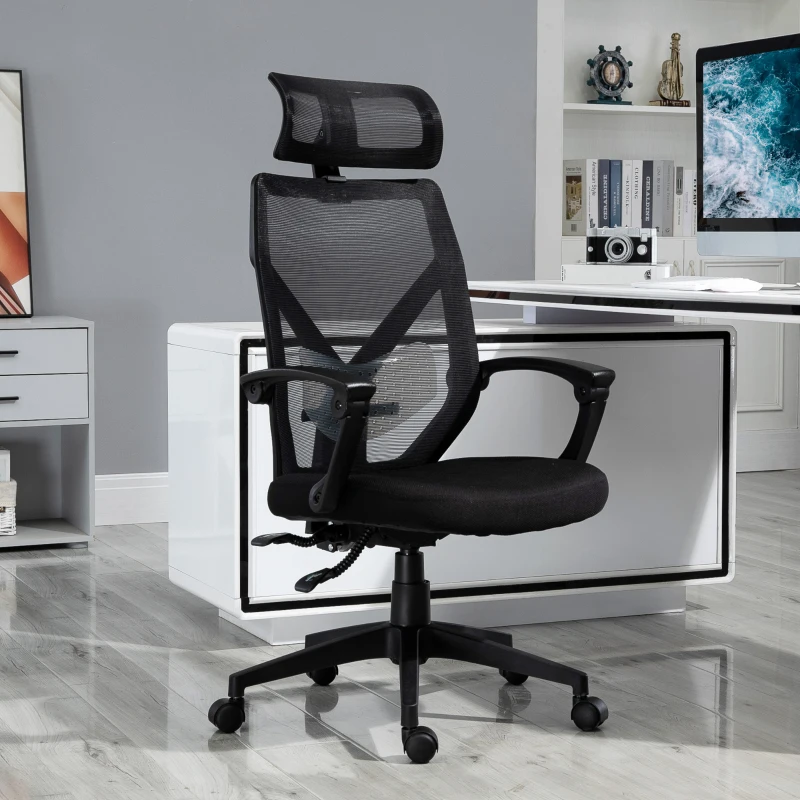 Vinsetto High Back Home Mesh Office Chair Swivel Reclining w/ Lumbar Support Height Adjustable Free Moving Suitable For Working Relaxing Black