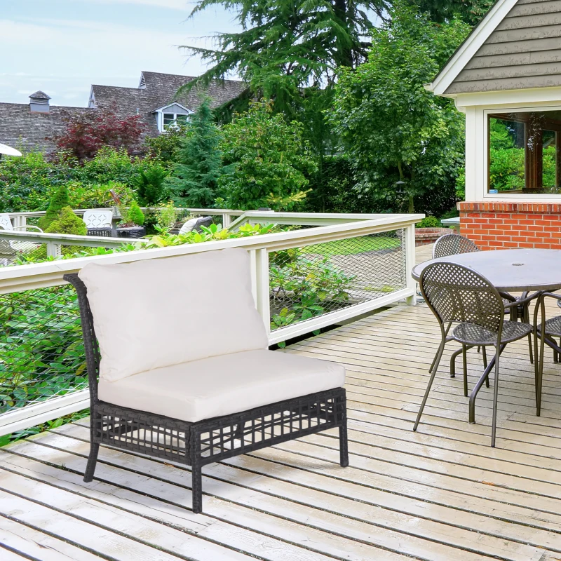 Outsunny Rattan Middle Chair Armless Sofa Single Garden Porch Furniture Wicker w/ Cushion and Pillow