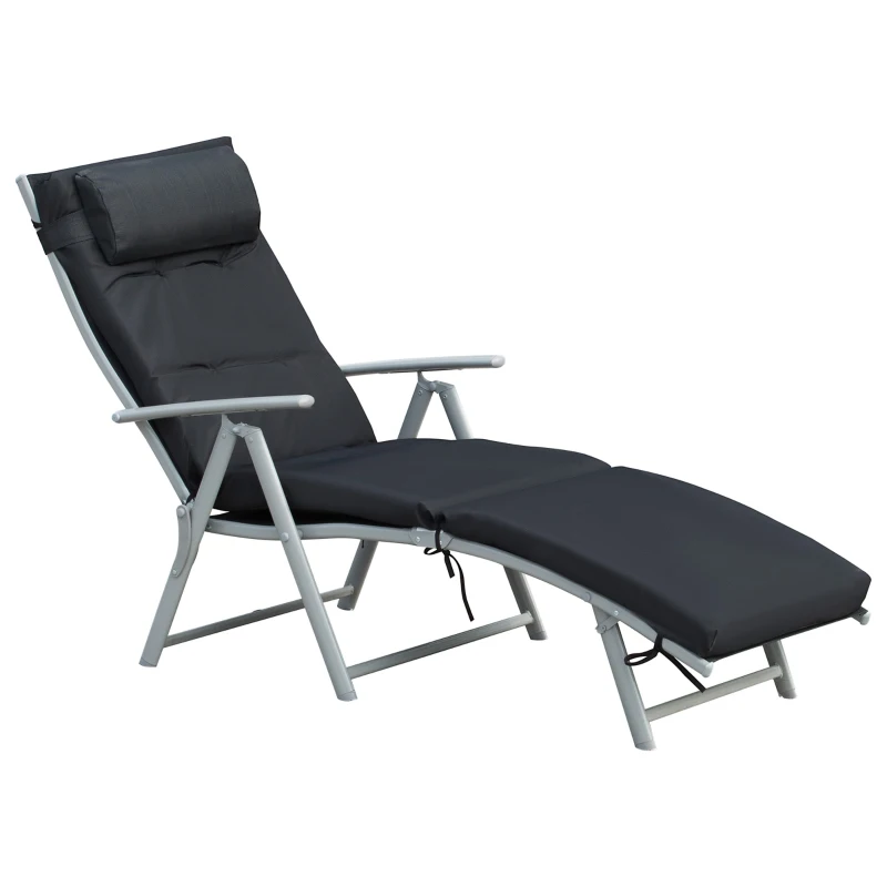 Outsunny Steel Frame Outdoor Garden Padded Sun Lounger w/ Pillow Black