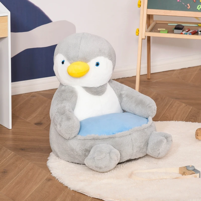 HOMCOM Pluche kinderfauteuil knuffel speelgoed kinderstoel pinguïn voor kinderkamer 59 x 50 x 59 cm