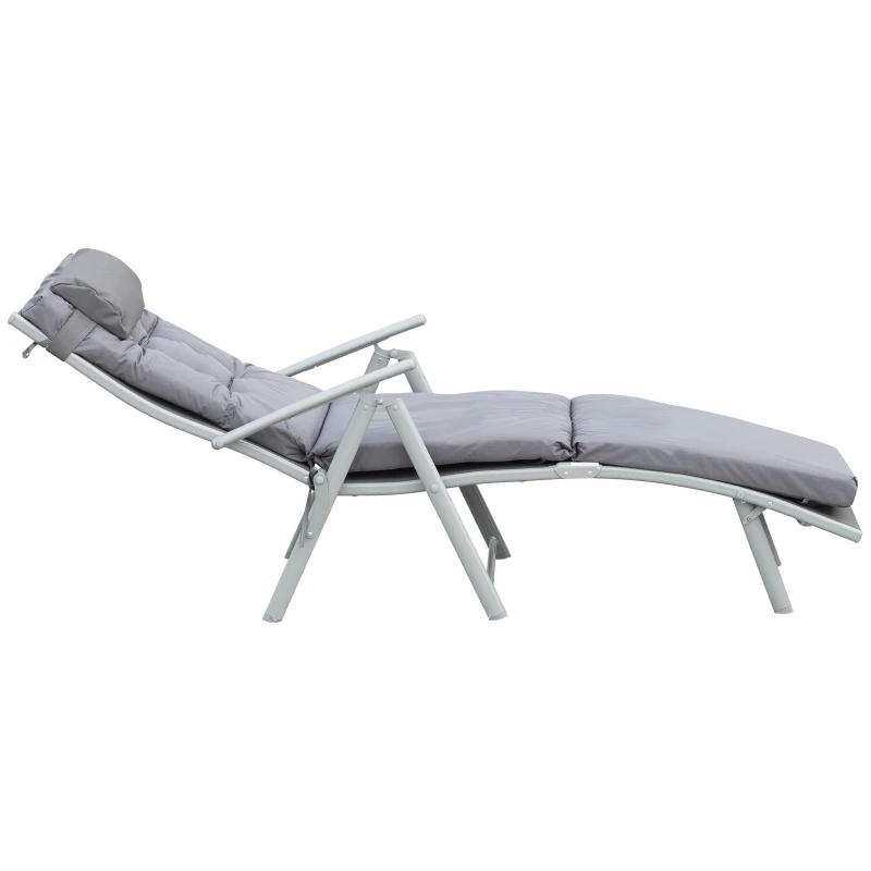 Outsunny Steel Frame Outdoor Garden Padded Sun Lounger w/ Pillow Grey