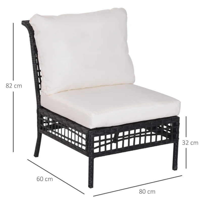 Outsunny Rattan Middle Chair Armless Sofa Single Garden Porch Furniture Wicker w/ Cushion and Pillow