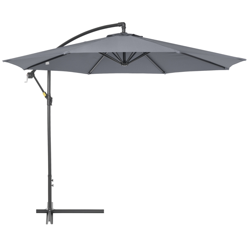 Outsunny Sombrilla de Jardín Ø295x255 cm Parasol Excéntrico Inclinable con Manivela Base Cruzada y Soporte de Metal 8 Varillas para Terraza Exterior Balcón Gris