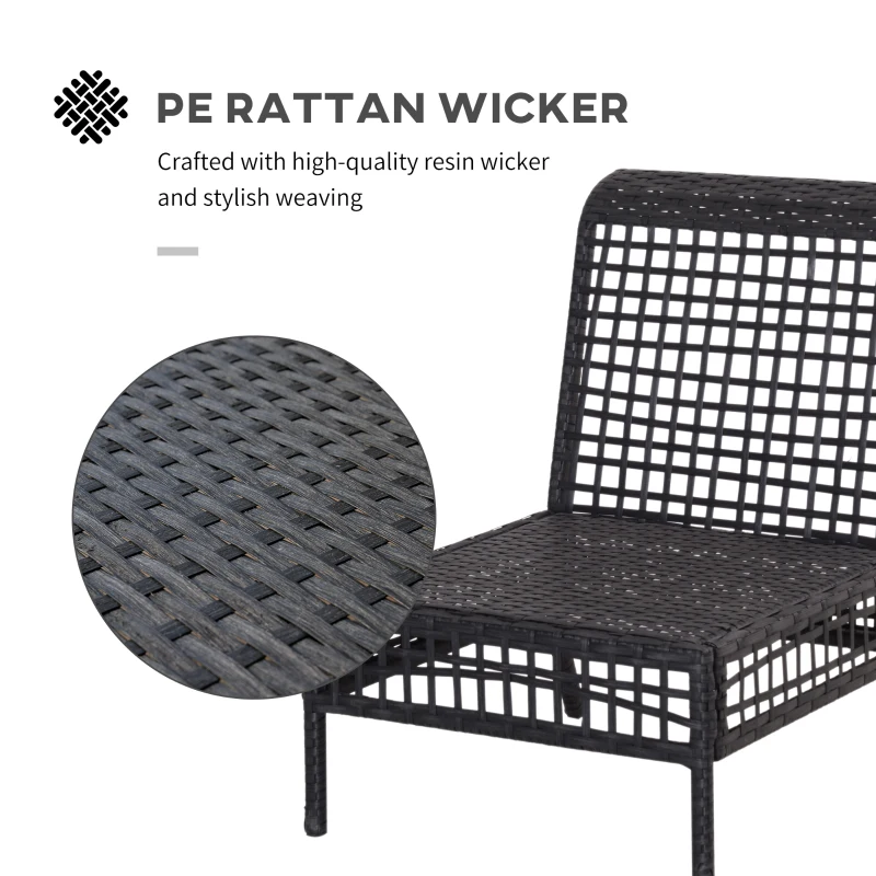 Outsunny Rattan Middle Chair Armless Sofa Single Garden Porch Furniture Wicker w/ Cushion and Pillow