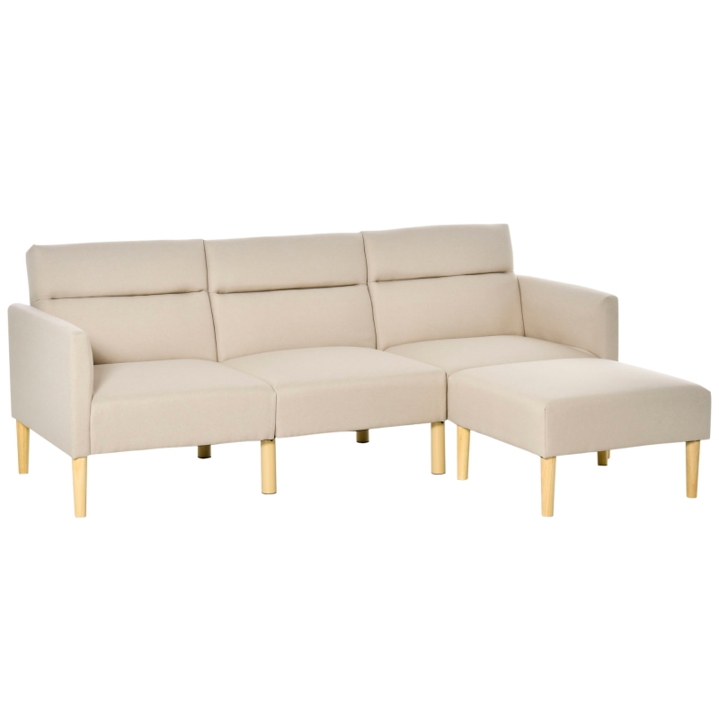 HOMCOM Sofabezug 3 sitzer Schlafsofa Stühle 2-In-1 Klappsofa Sofa in Bett individuell einstellbare Rückenlehne Sackleinen Schaumstoff Holz Beige 207 x 81 x 80 cm