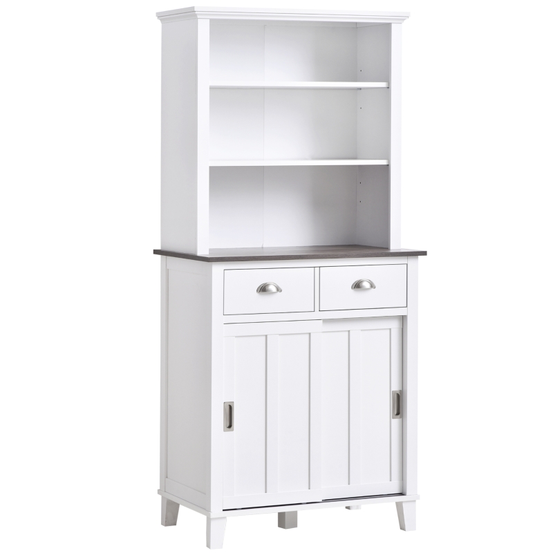HOMCOM Kitchen Buffet and Hutch w/Three Open Shelf Space, Sideboards & Anti-Topple, 76Wx 48D x 169Hcm-White