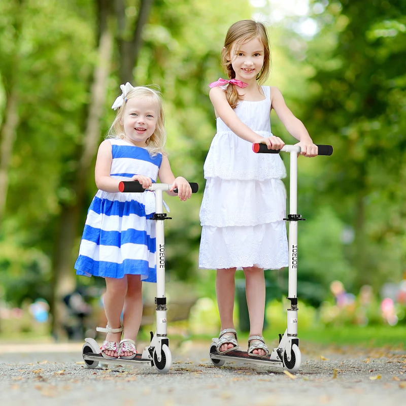 HOMCOM Patinete para Niños de +3 Años Plegable Scooter de 2 Ruedas con Manillar Altura Ajustable Freno Posterior y Pedal Antideslizante Carga 50 kg 67,7x34x79,5-89,5 cm Blanco