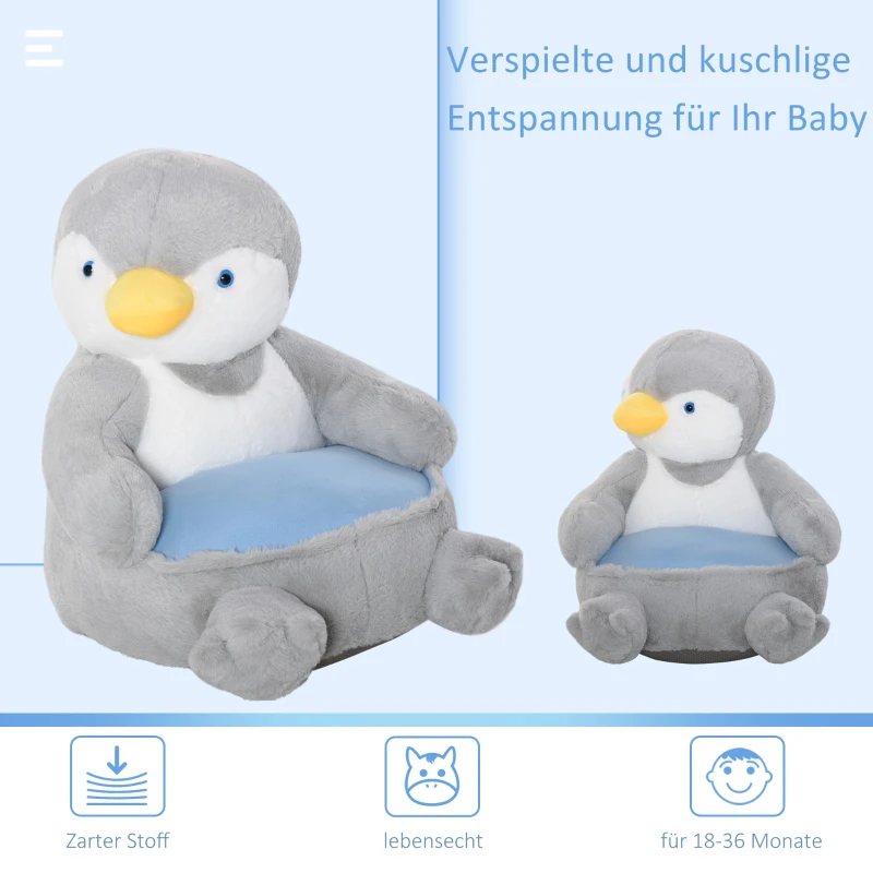 HOMCOM Pluche kinderfauteuil knuffel speelgoed kinderstoel pinguïn voor kinderkamer 59 x 50 x 59 cm