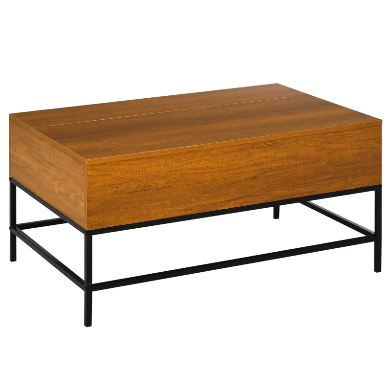 HOMCOM Mesa de Centro Elevável Mesa de Café Versátil com Armazenamento Oculto Pés de Metal para Sala de Estar Sala de Jantar 90x60,5x45,5cm Teca
