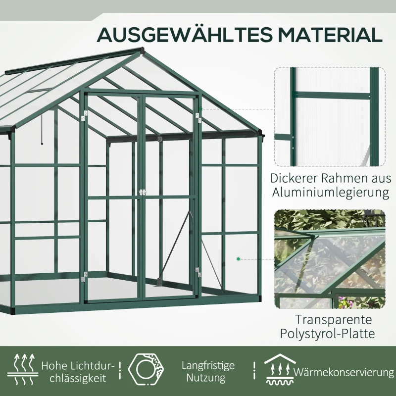 Outsunny Gewächshaus Aluminium Treibhaus mit Dachfenster Tür 308 x 248 x 226 cm Pflanzenhaus mit Regal begehbares Tomatenhaus Witterungsbeständig Polystyrolplatte