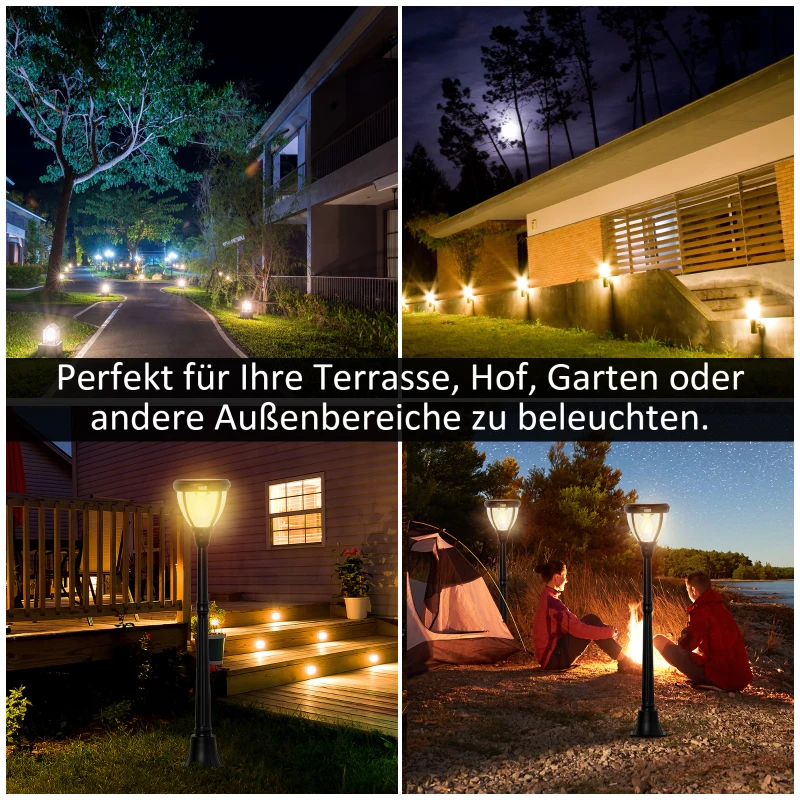 Outsunny Solar Gartenlaterne Laterne Gartenleuchte Wegleuchte mit 31 LED 150 Lumen 3000K Aluminium gehärtetes Glas Schwarz 26 x 26 x 130 cm