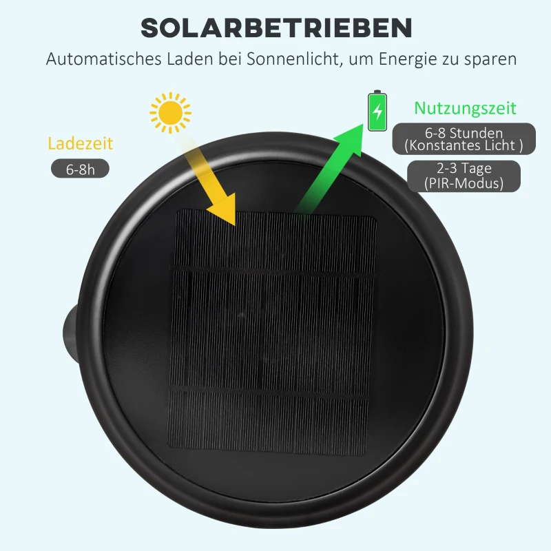 Outsunny Solar Gartenlaterne Laterne Gartenleuchte Wegleuchte mit 31 LED 150 Lumen 3000K Aluminium gehärtetes Glas Schwarz 26 x 26 x 130 cm