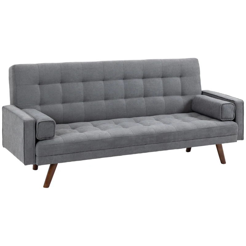 HOMCOM Schlafsofa Klappsofa 3-Sitzer Stoffsofa Bettsofa Sofa mit Schlaffunktion Sofagarnitur Polyester Holz Grau 208 x 81 x 92 cm