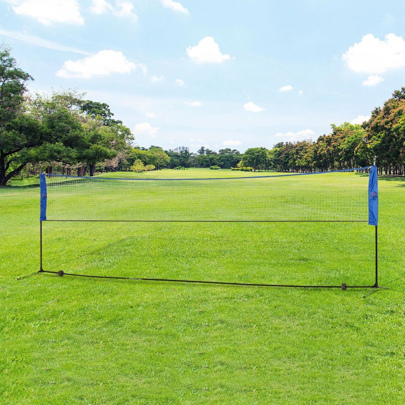 Zestaw do Badmintona HOMCOM z Składaną Siatką do Tenisa Wysokość Regulowana 107/120/155 cm do Gry w Pomieszczeniach i na Zewnątrz Siatka do Badmintona z Torbą Transportową Metal Poliester Niebieski+Czarny