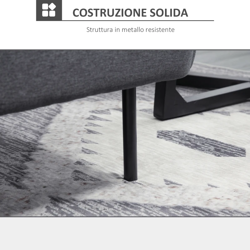 HOMCOM Divano Letto Pieghevole a 2 Posti in Tessuto Effetto Lino e Acciaio, 214x94x81 cm, Grigio