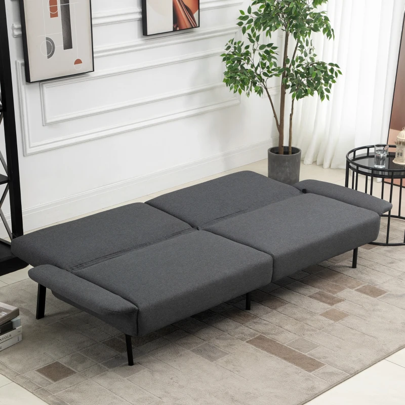 HOMCOM Divano Letto Pieghevole a 2 Posti in Tessuto Effetto Lino e Acciaio, 214x94x81 cm, Grigio