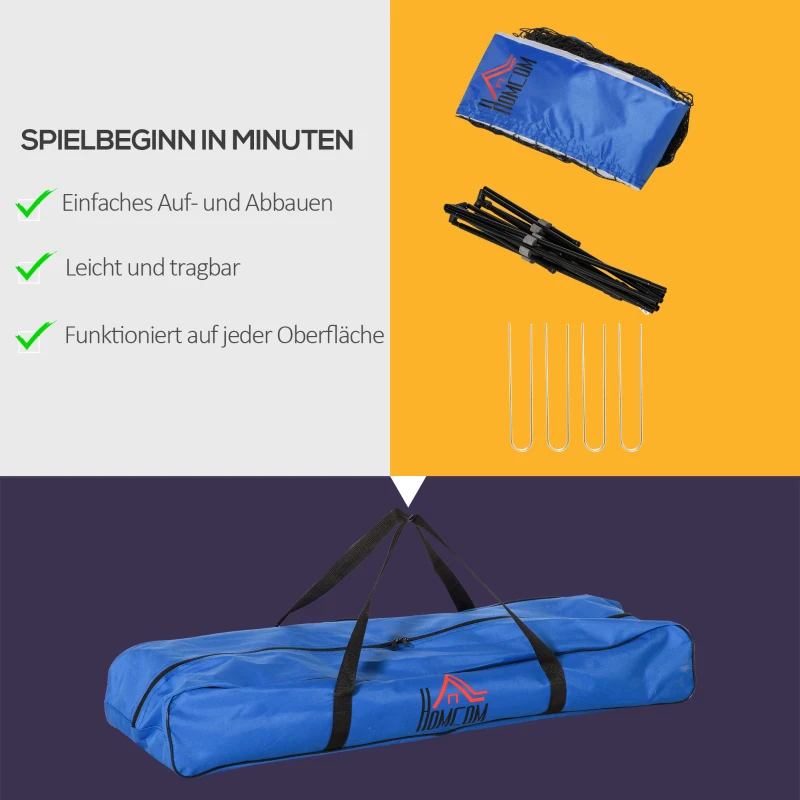 Zestaw do Badmintona HOMCOM z Składaną Siatką do Tenisa Wysokość Regulowana 107/120/155 cm do Gry w Pomieszczeniach i na Zewnątrz Siatka do Badmintona z Torbą Transportową Metal Poliester Niebieski+Czarny