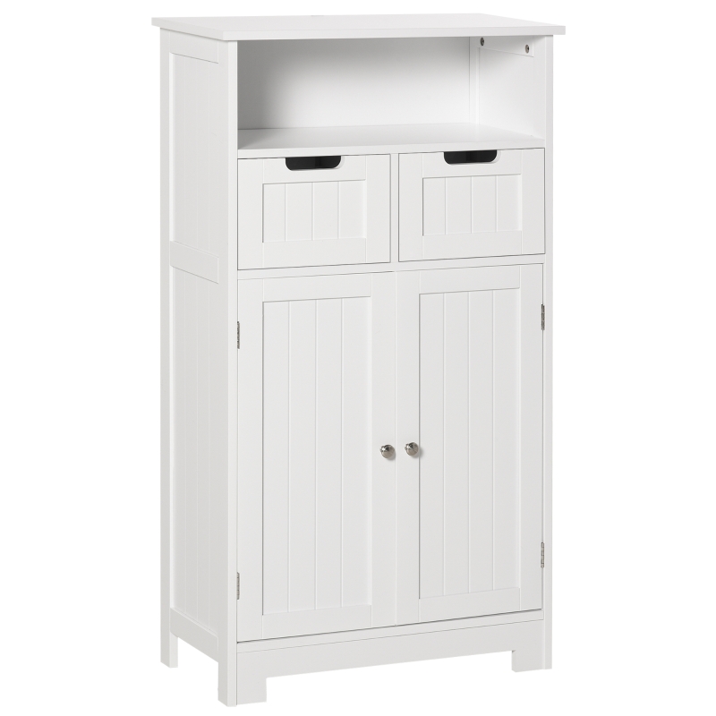kleankin Mobile Bagno Multiuso con Armadietto 2 Ante Mensola e 2 Cassetti Bianco
