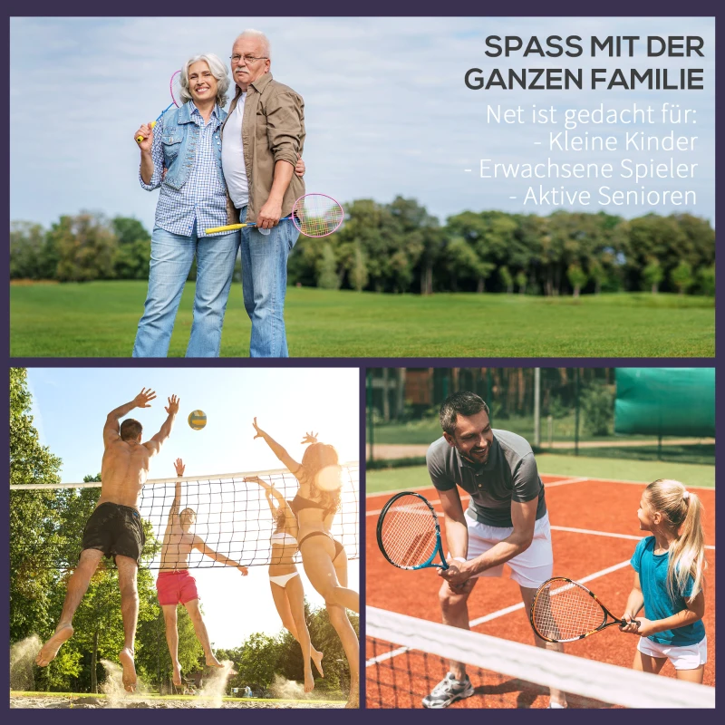 Zestaw do Badmintona HOMCOM z Składaną Siatką do Tenisa Wysokość Regulowana 107/120/155 cm do Gry w Pomieszczeniach i na Zewnątrz Siatka do Badmintona z Torbą Transportową Metal Poliester Niebieski+Czarny