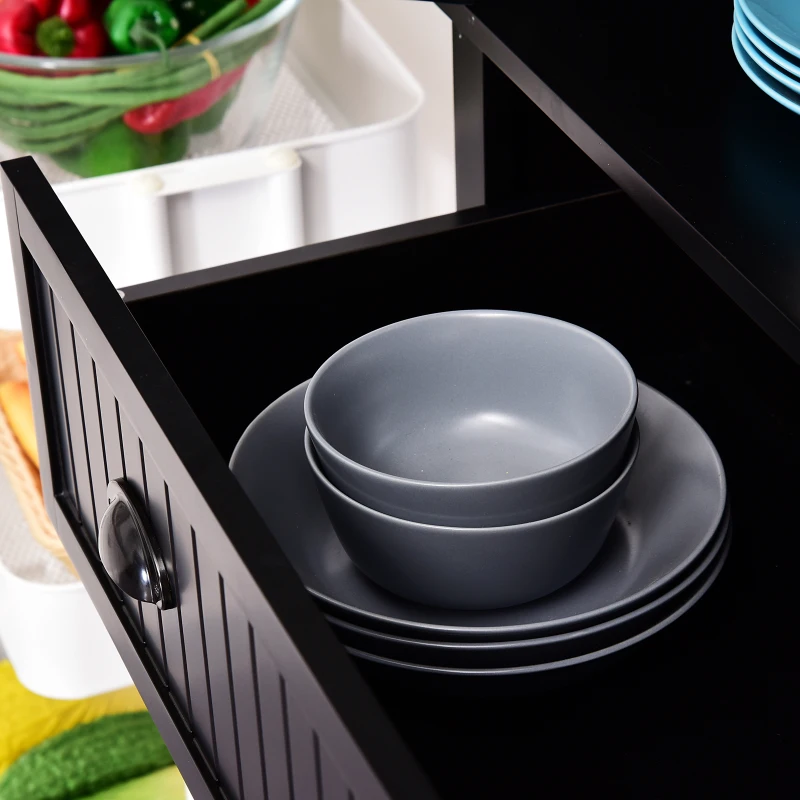 HOMCOM Traditional Storage Cabinet Cupboard Freestanding Kitchen Pantry with Drawer, Doors and Adjustable Shelves, Black