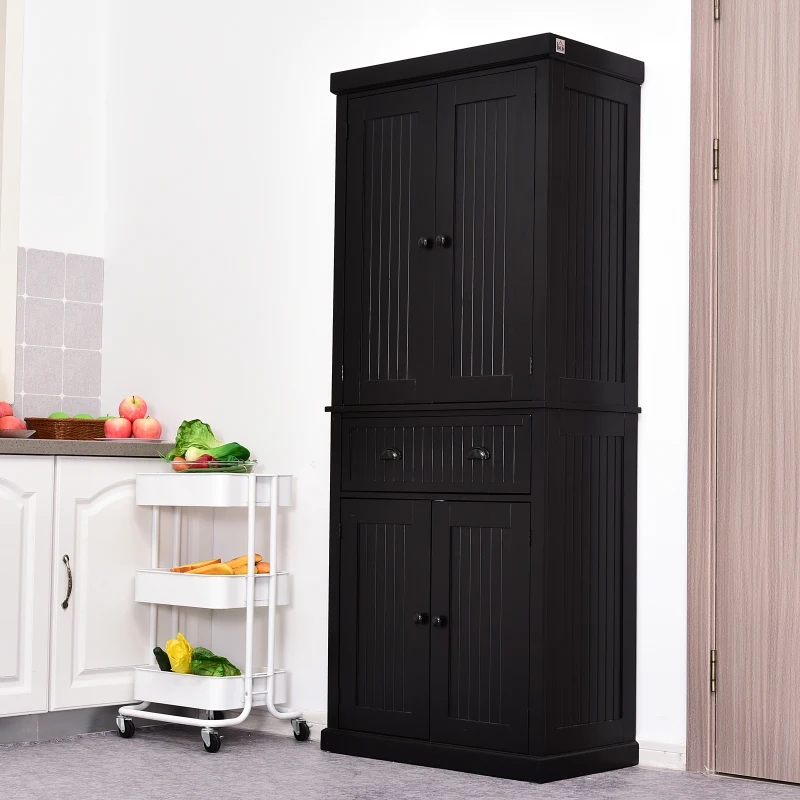 HOMCOM Traditional Storage Cabinet Cupboard Freestanding Kitchen Pantry with Drawer, Doors and Adjustable Shelves, Black