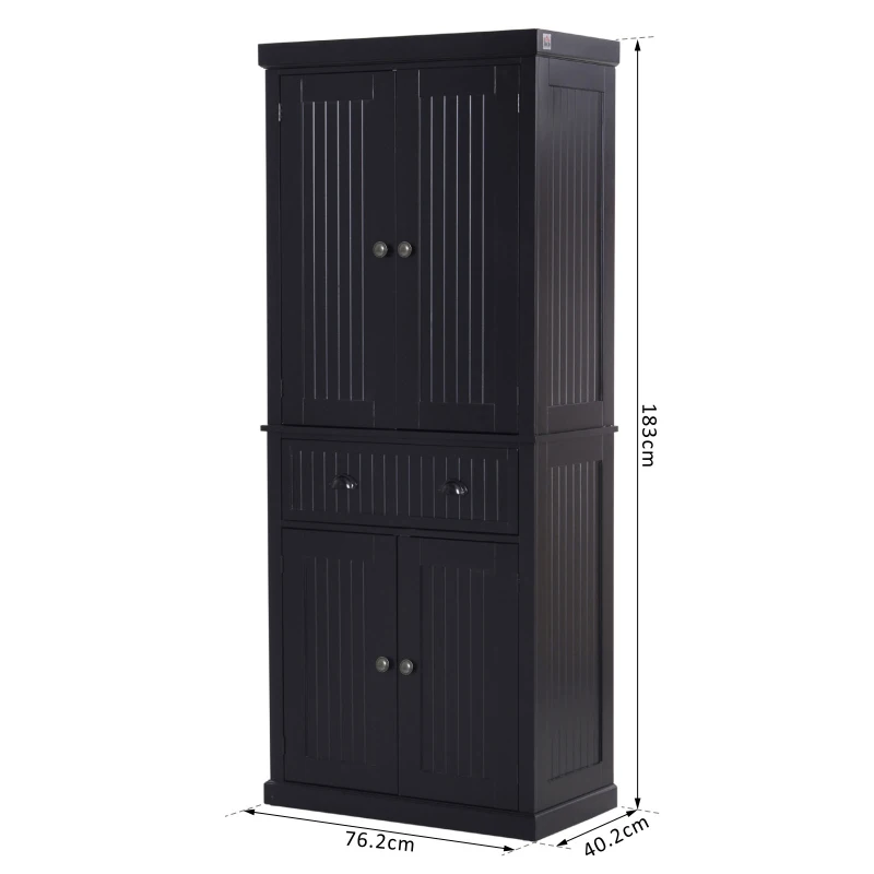 HOMCOM Traditional Storage Cabinet Cupboard Freestanding Kitchen Pantry with Drawer, Doors and Adjustable Shelves, Black