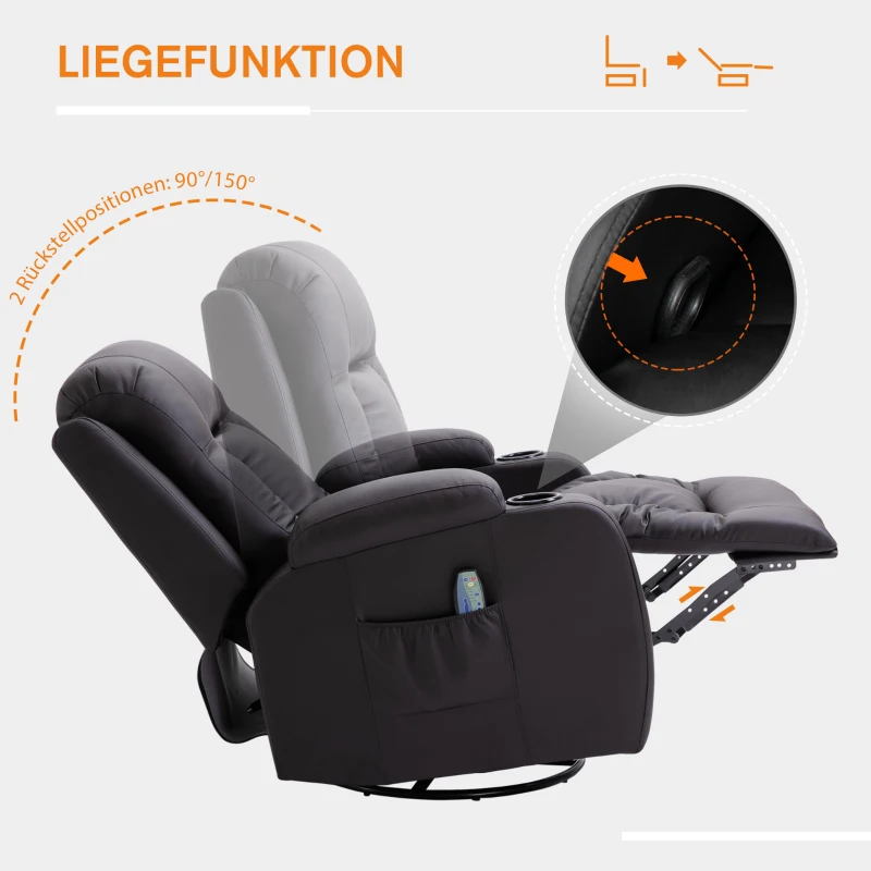 HOMCOM fotel do masażu fotel telewizyjny fotel relaksacyjny fotel TV funkcja ogrzewania funkcja przechylania z pilotem funkcja leżenia brązowy 90 x 93 x 103 cm