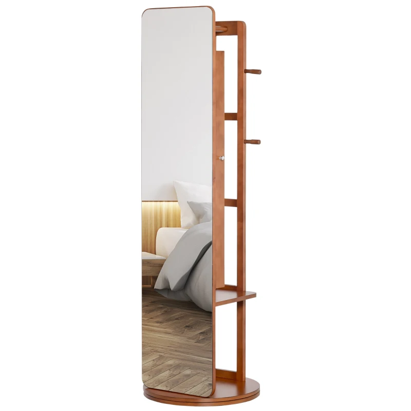 Szafka na biżuterię HOMCOM szafka z lustrem szafka ścienna obracana o 360° płyta MDF sosna szklane lustro jasny orzech Ø50 x 169 cm