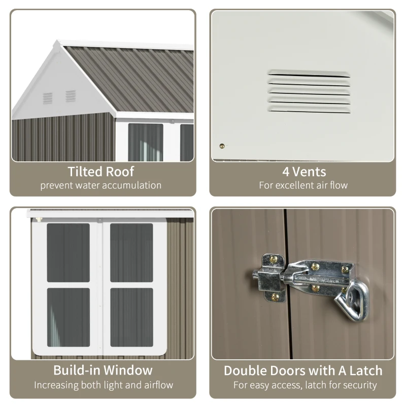 Outsunny 8 x 6 ft Garden Shed, Metal Shed with Single Door, Window and Air Vents, Galvanised Outdoor Lockable Tool Storage House, Grey