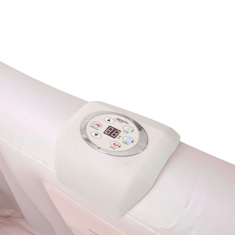 Outsunny Spa Gonflable carré 4 Personnes dim. 1,54L x 1,54l x 0,65H m Infinite - 120 Buses d'air Hydro-massantes - Fonctions Chauffage Filtration - Liner PVC Blanc Bleu