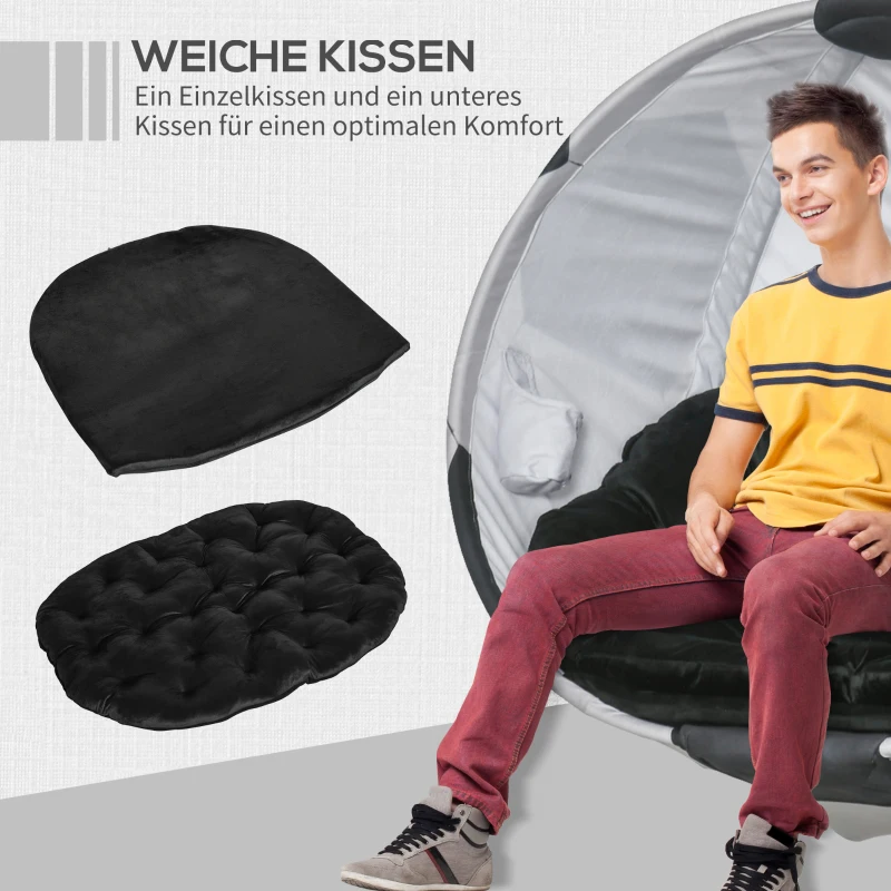 Outsunny fotel wiszący, kosz wiszący ze stelażem, z poduszką, kosz, składany, motyw piłki nożnej