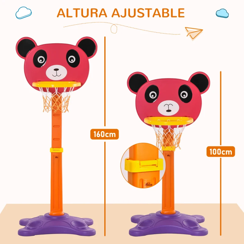 HOMCOM Canasta de Baloncesto Infantil 2 en 1 con Diana Altura Ajustable Panel en Forma de Osito Incluye 2 Pelotas y 6 Dardos Apto para Niños de +3 Años 60x53x100-160 cm Multicolor