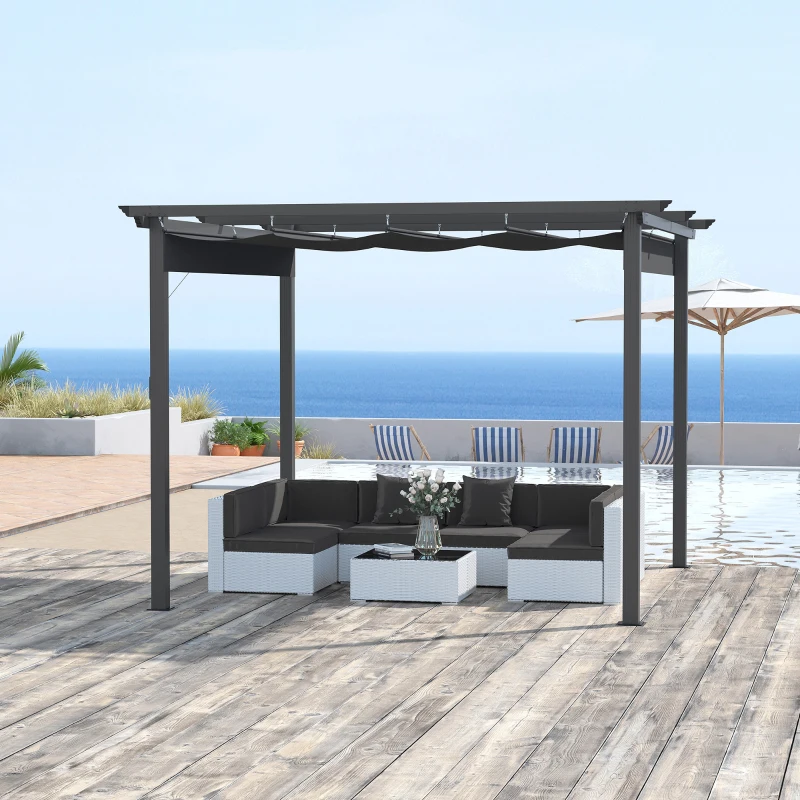 Outsunny pergola 3 x 3 m pawilon z przesuwnym dachem aluminium poliester kolor szary
