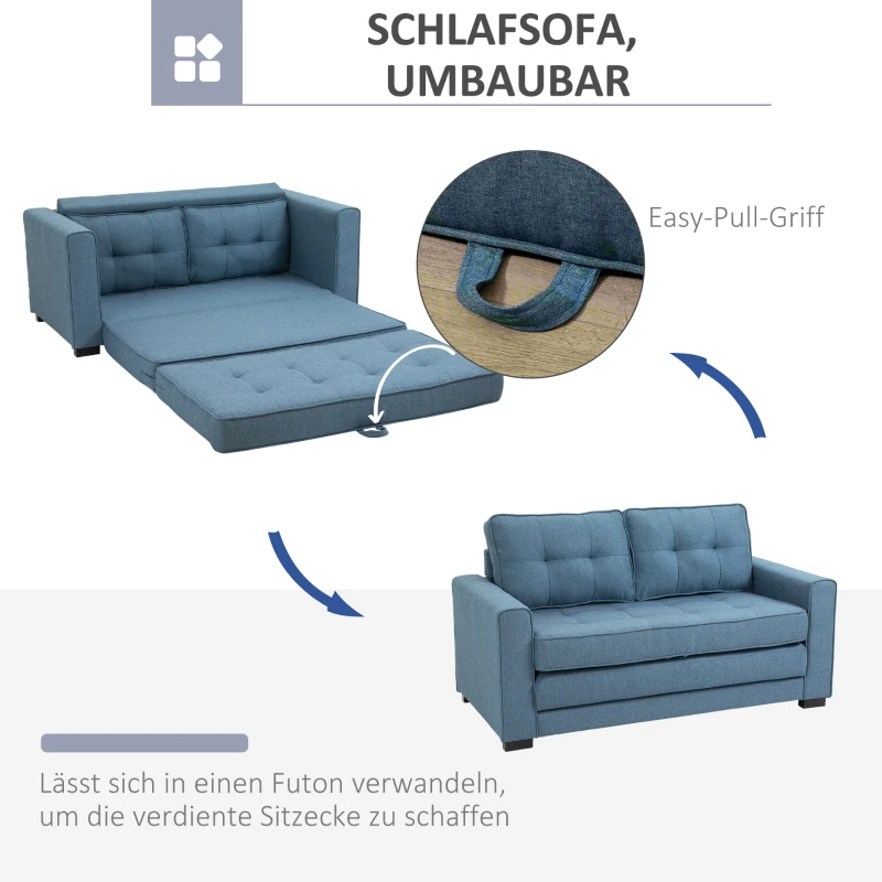 Rozkładana Sofa HOMCOM 2-osobowa z Funkcją Spania w Stylu Minimalistycznym Niebieska