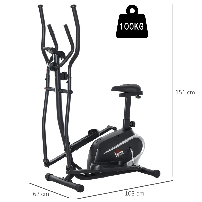 HOMCOM Rower treningowy z wyświetlaczem LCD czarny 103 cm x 62 cm x 151 cm