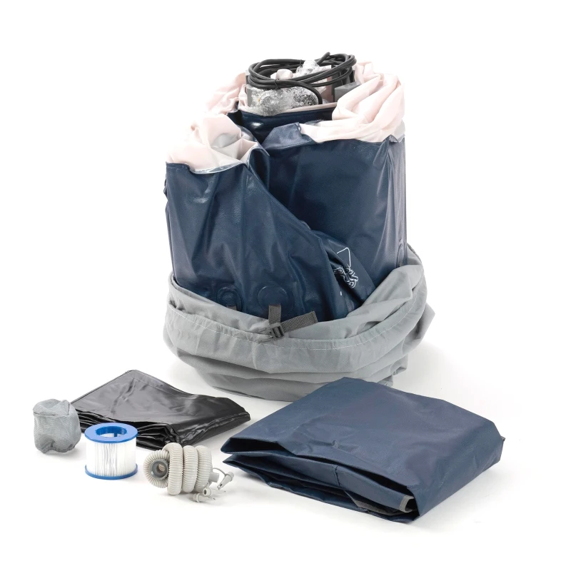 Outsunny Spa Gonflable carré 4 Personnes dim. 1,54L x 1,54l x 0,65H m Infinite - 120 Buses d'air Hydro-massantes - Fonctions Chauffage Filtration - Liner PVC Blanc Bleu