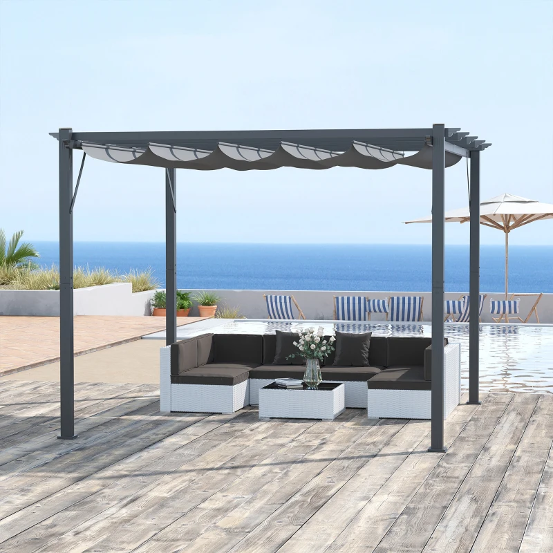 Outsunny pergola pawilon zadaszenie z dachem przesuwnym ogród 3x3 m aluminium kolor brązowy