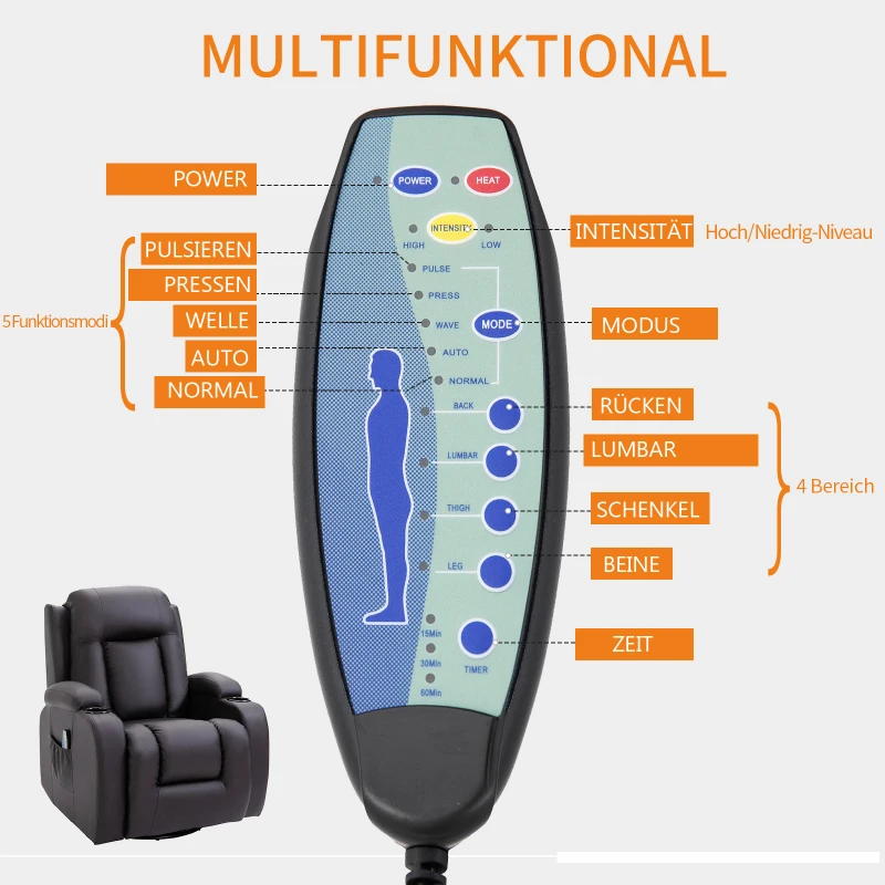 HOMCOM fotel do masażu fotel telewizyjny fotel relaksacyjny fotel TV funkcja ogrzewania funkcja przechylania z pilotem funkcja leżenia brązowy 90 x 93 x 103 cm