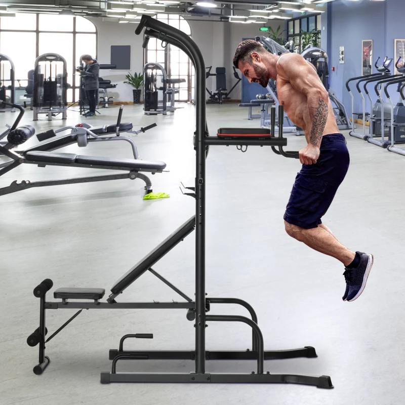 HOMCOM atlas z drążkiem do podciągania wielofunkcyjna stacja do dipów przyrząd do ćwiczeń w domu na siłowni stal kolor czarny 187 x 110 x 220 cm