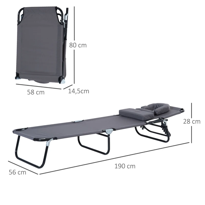 Outsunny Sezlong Relax Pliabil pentru plaja cu pernuta și deschidere pentru față în tesătură Oxford, Gri