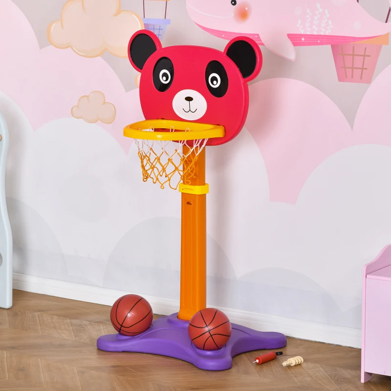 HOMCOM Canasta de Baloncesto Infantil 2 en 1 con Diana Altura Ajustable Panel en Forma de Osito Incluye 2 Pelotas y 6 Dardos Apto para Niños de +3 Años 60x53x100-160 cm Multicolor