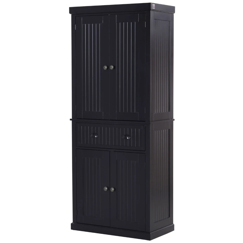 HOMCOM Traditional Storage Cabinet Cupboard Freestanding Kitchen Pantry with Drawer, Doors and Adjustable Shelves, Black