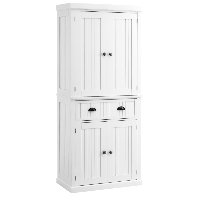 HOMCOM Traditional Kitchen Cupboard Freestanding Storage Cabinet with Drawer, Doors and Adjustable Shelves, White
