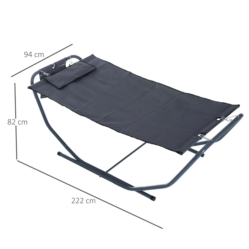 Outsunny Free Standing Texteline Hammock Bed Patio Garden Sun Lounger with Stand & Pillow - Grey