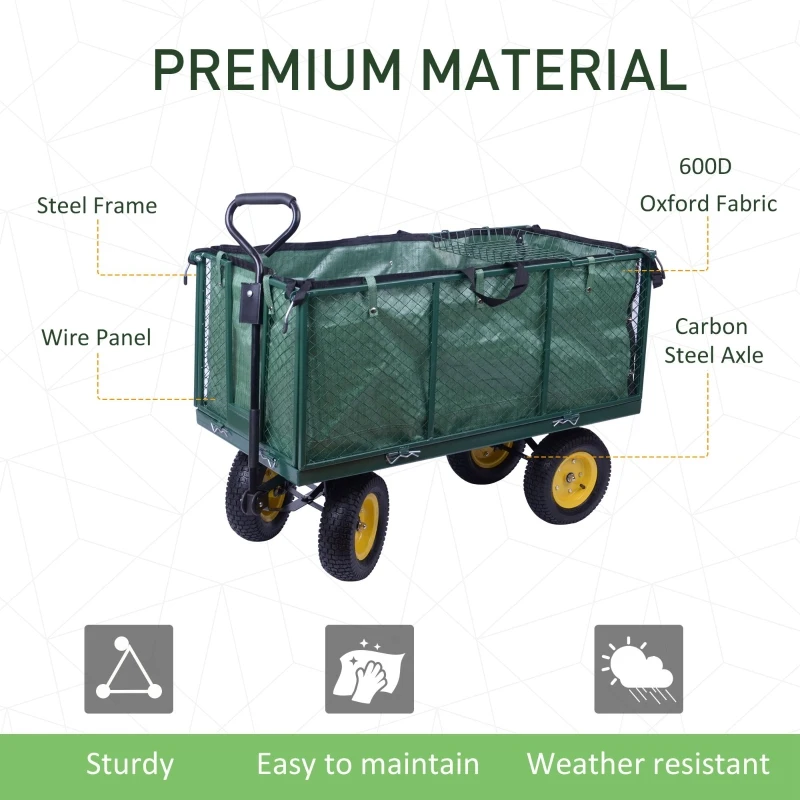HOMCOM Large 4 Wheel Heavy Duty Garden Cart Truck Trolley Wheelbarrow - Green