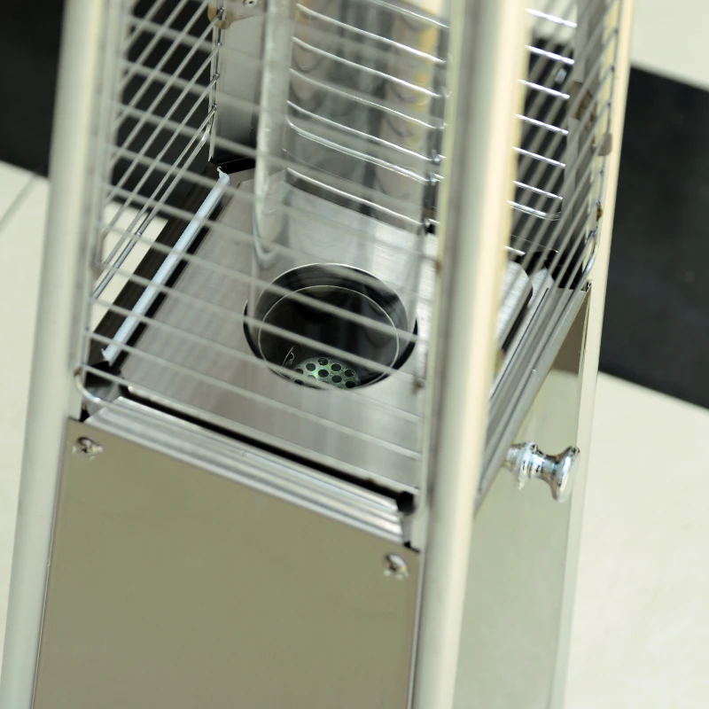 Outsunny 3KW Stainless Steel Outdoor Garden Patio Pyramid Heating Propane Gas Real Flame Heater Warmer Glass Tube with Wheels and Rain Cover - Silver